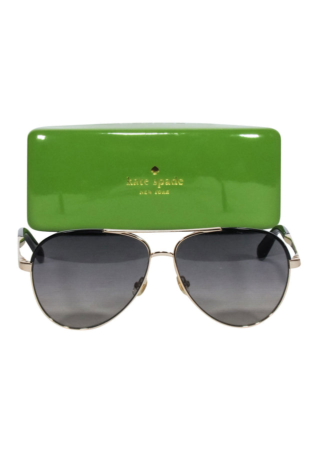 Current Boutique-Kate Spade - Gold Aviatior Sunglasses w/ Black Trim & Dark Lenses
