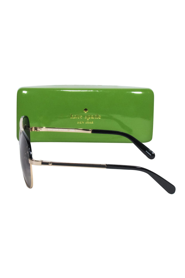 Current Boutique-Kate Spade - Gold Aviatior Sunglasses w/ Black Trim & Dark Lenses