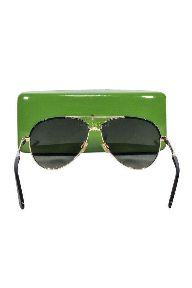 Current Boutique-Kate Spade - Gold Aviatior Sunglasses w/ Black Trim & Dark Lenses