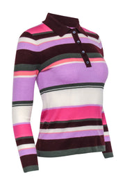 Current Boutique-Kate Spade - Maroon Multi Color Stripe Wool Polo Sweater Sz XS