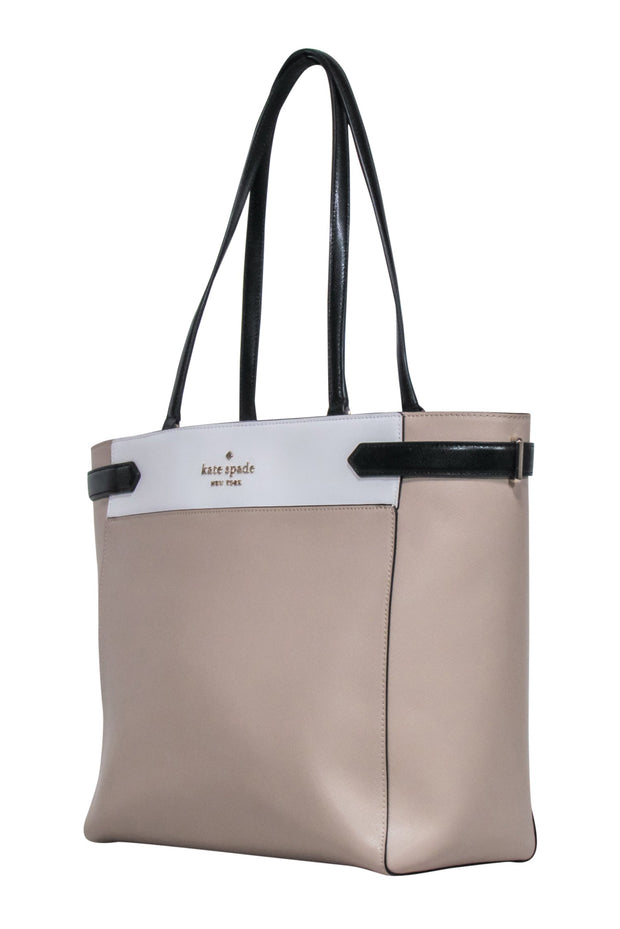 Current Boutique-Kate Spade - Beige, Black, & White Color Block Tote Bag
