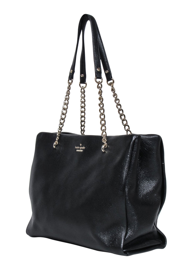Current Boutique-Kate Spade - Black Leather Large Tote Bag w/ Chain Straps