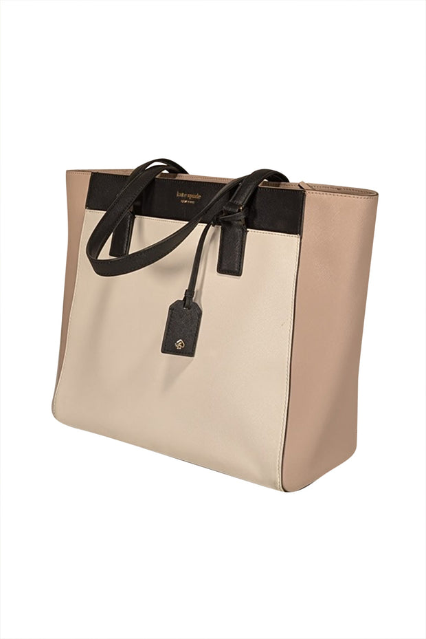Current Boutique-Kate Spade - Ivory, Beige, & Black Colorblock Tote Bag