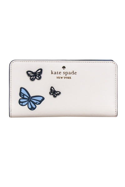 Current Boutique-Kate Spade - Ivory w/ Blue & Navy 3D Butterflies Long Wallet