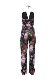 Current Boutique-Katie May - Black w/ Pink Floral Sprint Halter Jumpsuit Sz M