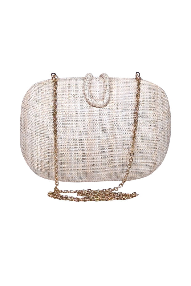 Current Boutique-Kayu - Beige Raffia Mini Bag w/ Large Stone Closure