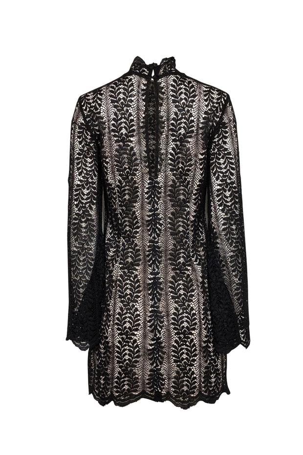 Current Boutique-Keepsake - Black Lace Long Sleeve Shift Dress w/ Beige Lining Sz M