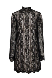 Current Boutique-Keepsake - Black Lace Long Sleeve Shift Dress w/ Beige Lining Sz M