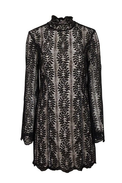Current Boutique-Keepsake - Black Lace Long Sleeve Shift Dress w/ Beige Lining Sz M