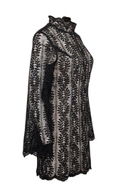 Current Boutique-Keepsake - Black Lace Long Sleeve Shift Dress w/ Beige Lining Sz M