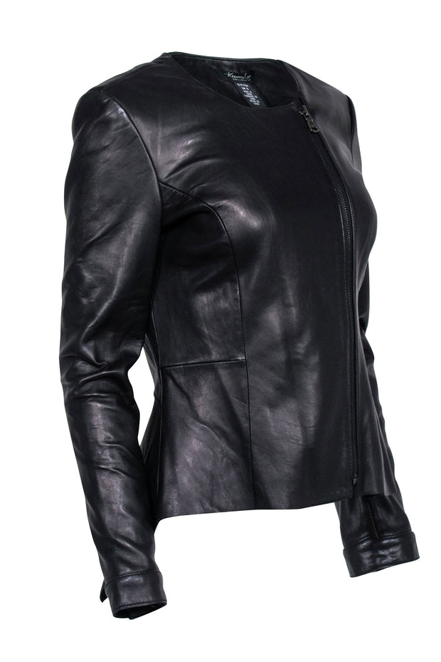 Current Boutique-Kenneth Cole - Black Leather w/ Snake Skin Detail Moto Jacket Sz S
