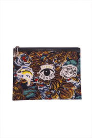 Current Boutique-Kenzo - Black & Multi Color Tiger Graphic & Patchwork Clutch