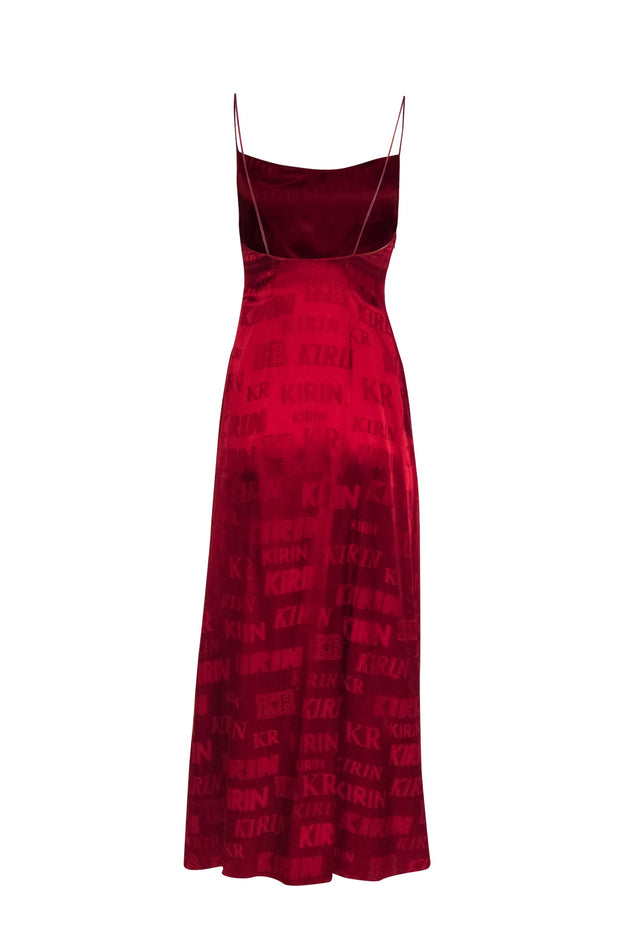 Current Boutique-Kirin - Red Satin Cowl Neck Logo Print Formal Dress Sz 0