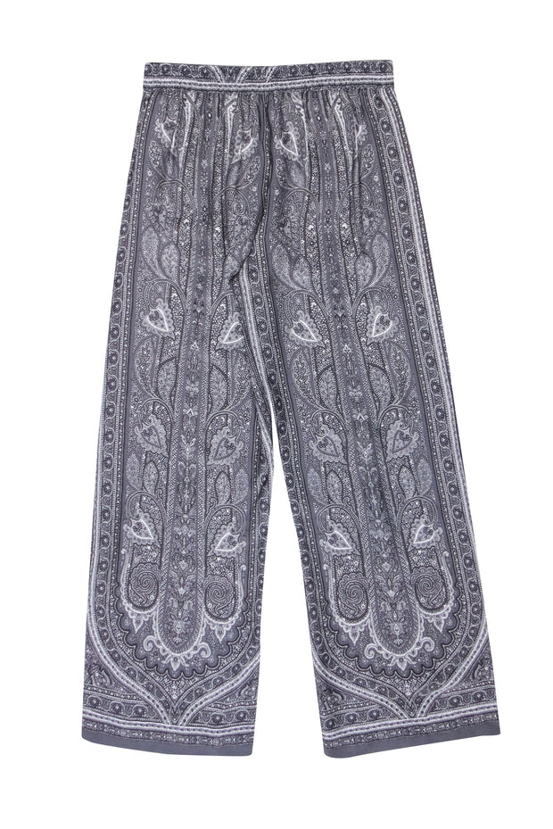 Current Boutique-Kobi Halperin - Grey & White Paisley Print Wide Leg Pants Sz M