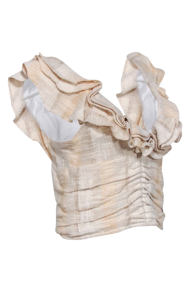 Current Boutique-Koch - Cream Tweed Textured Ruffled "Mariah" Top Sz M
