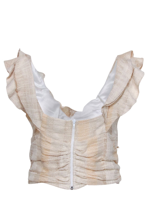 Current Boutique-Koch - Cream Tweed Textured Ruffled "Mariah" Top Sz M