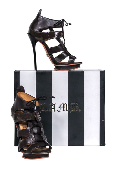 Current Boutique-L.A.M.B. - Brown Leather Lace-Up Stiletto Heels Sz 6