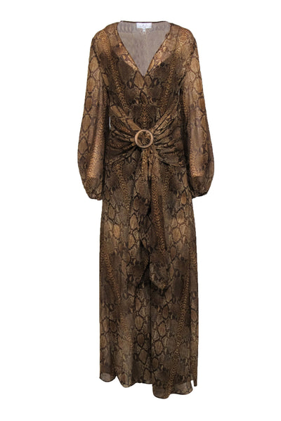 Current Boutique-L'Academie - Brown Snakeskin Print Long Sleeve Maxi Dress Sz M