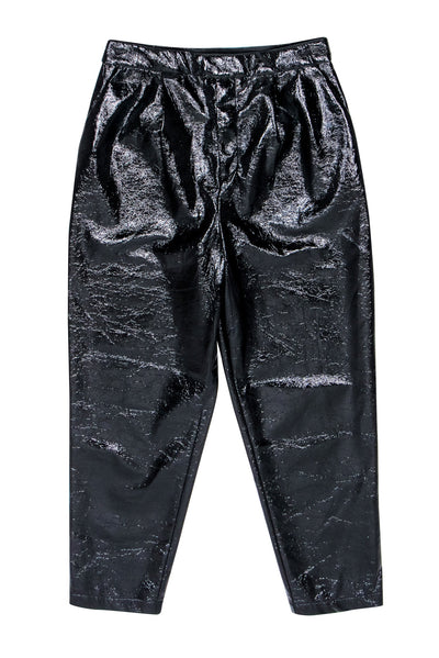 Current Boutique-L'Acadamie - Black Faux Patent Leather Crinkle Pants Sz L