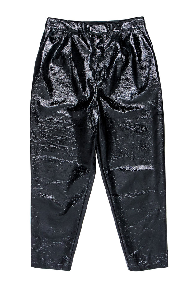 Current Boutique-L'Acadamie - Black Faux Patent Leather Crinkle Pants Sz L