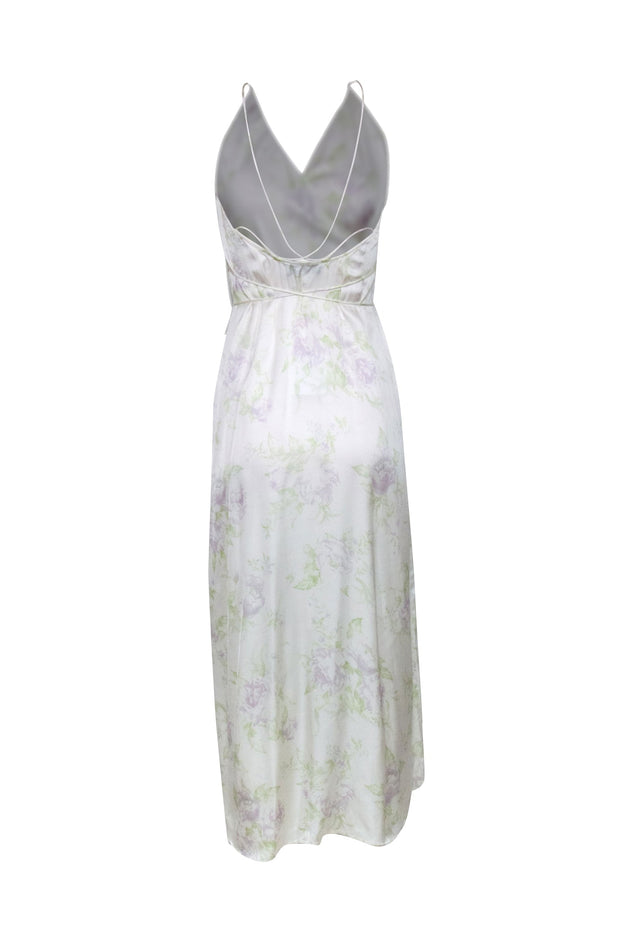Current Boutique-L'Academie - Ivory & Green Floral Sleeveless Wrap Dress Sz S