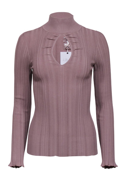 Current Boutique-L'Academie - Beige Ribbed Long Sleeve Key Hole Top Sz L