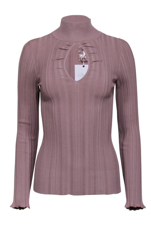 Current Boutique-L'Academie - Beige Ribbed Long Sleeve Key Hole Top Sz L