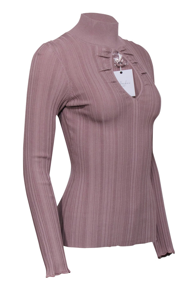 Current Boutique-L'Academie - Beige Ribbed Long Sleeve Key Hole Top Sz L