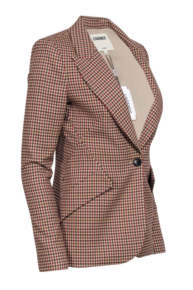 Current Boutique-L'Agence - Beige, Brown, & Red Hounds-Tooth Blazer Sz 0