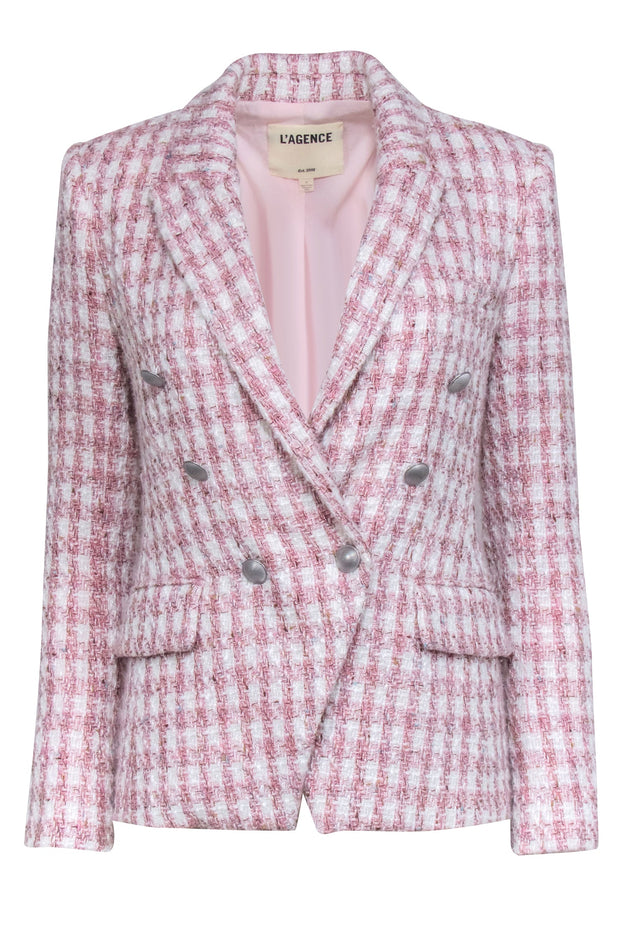 Current Boutique-L'Agence - Pink & White Double Breasted Tweed Blazer Sz 0