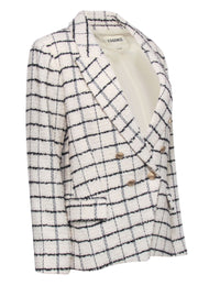 Current Boutique-L'Agence - Ivory & Black Plaid Tweed Double Breasted Button Blazer Sz 10