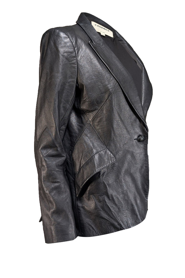 L'Agence - Black Lamb Leather Blazer Sz 8 - Current Boutique