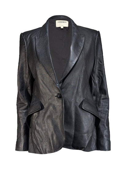 L'Agence - Black Lamb Leather Blazer Sz 8 - Current Boutique