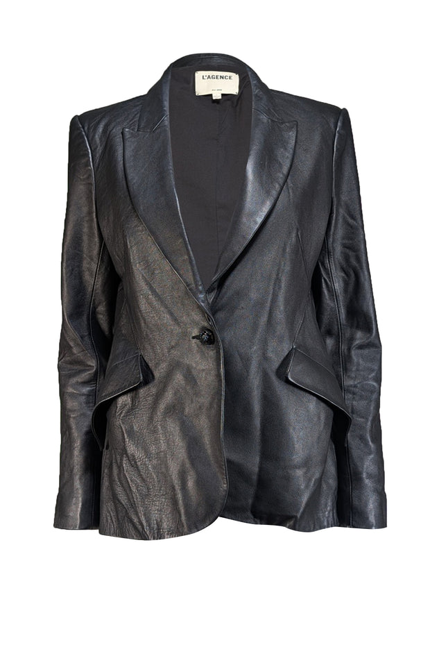 L'Agence - Black Lamb Leather Blazer Sz 8 - Current Boutique