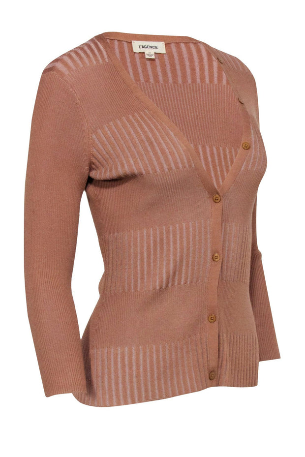 Current Boutique-L'Agence - Tan Ribbed Cardigan Sz S