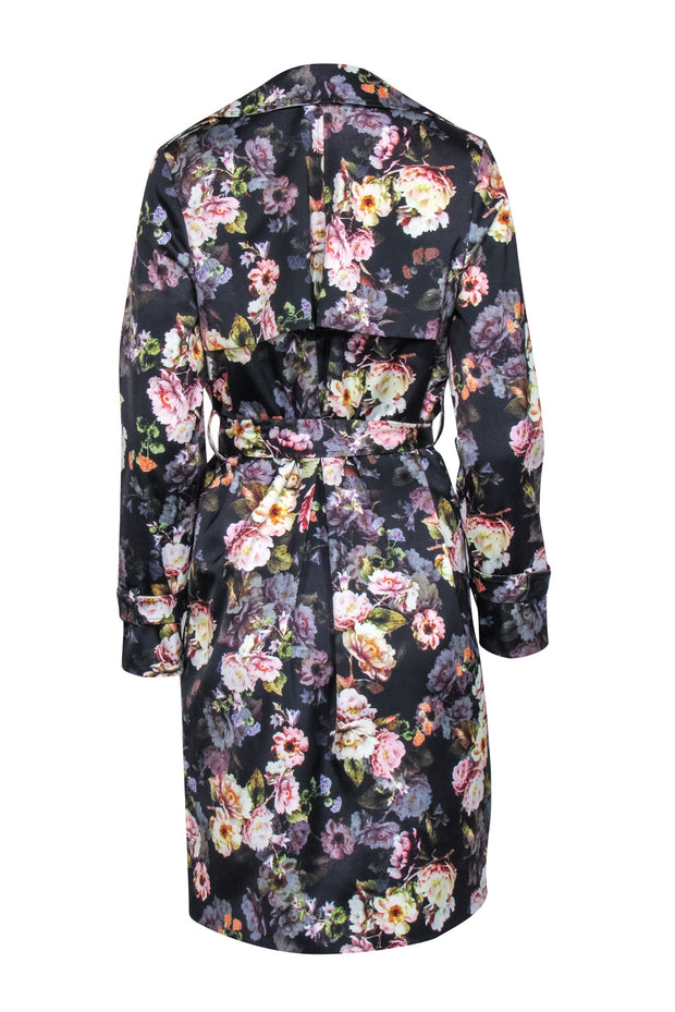 Current Boutique-L'Agence - Black Multicolor Floral Print "Atticus" Trench Coat Sz XS