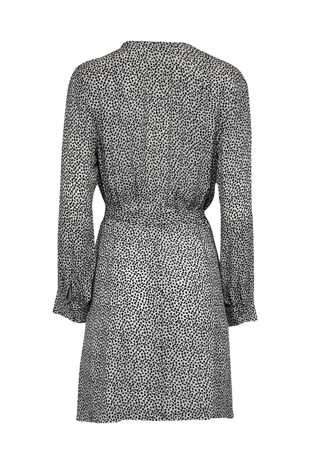 Current Boutique-L'Agence - White & Black Abstract Heart Print Long Sleeve Wrap Style Dress Sz 8
