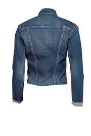L'Agence - Dark Blue Slim Denim Jacket w/ Raw Hem Sz XS - Current Boutique