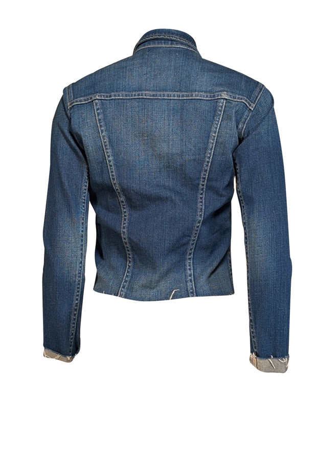 L'Agence - Dark Blue Slim Denim Jacket w/ Raw Hem Sz XS - Current Boutique