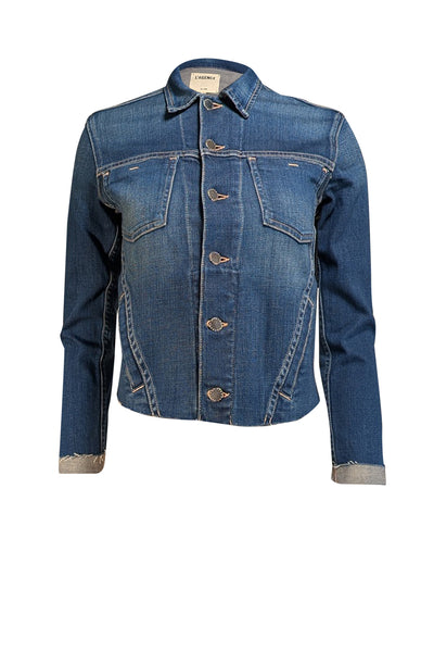 L'Agence - Dark Blue Slim Denim Jacket w/ Raw Hem Sz XS - Current Boutique