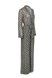 Current Boutique-L'Agence - Beige & Black Snake Print Long Sleeve Jumpsuit Sz 2