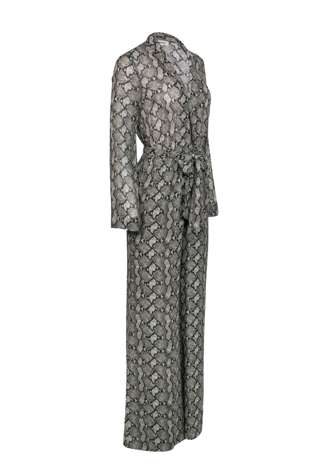 Current Boutique-L'Agence - Beige & Black Snake Print Long Sleeve Jumpsuit Sz 2