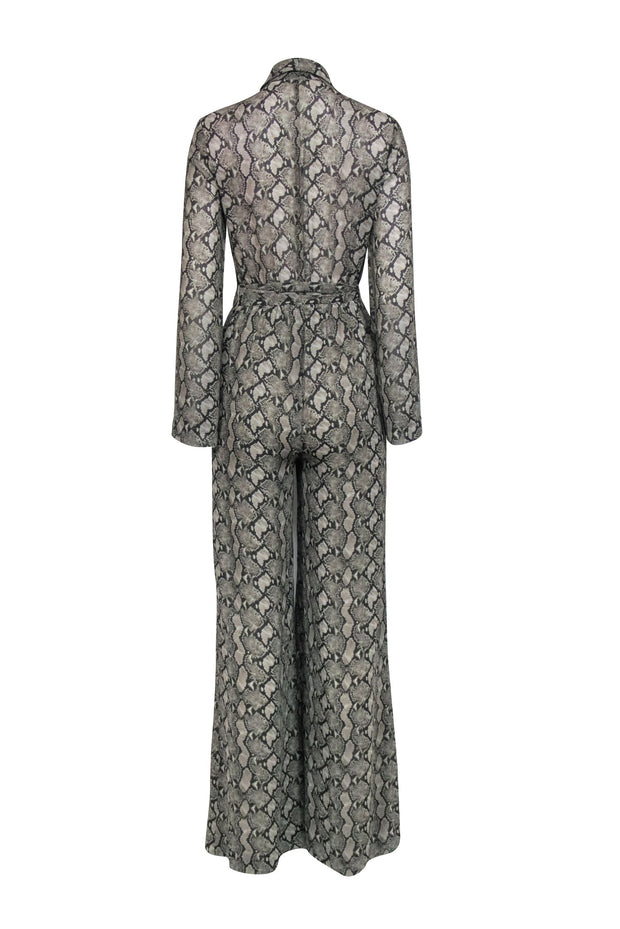 Current Boutique-L'Agence - Beige & Black Snake Print Long Sleeve Jumpsuit Sz 2