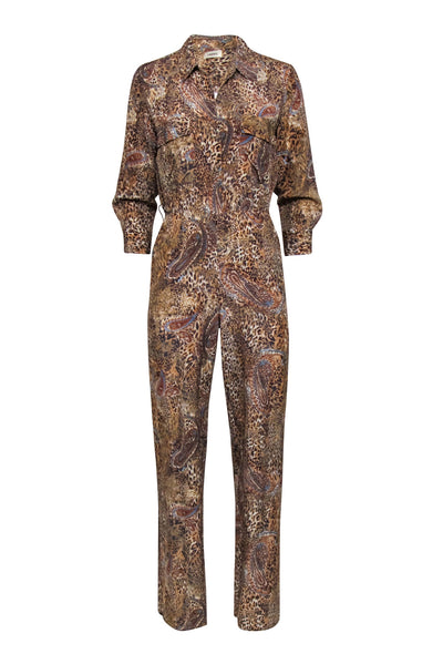 Current Boutique-L'Agence - Tan Leopard & Paisley Print Jumpsuit Sz M