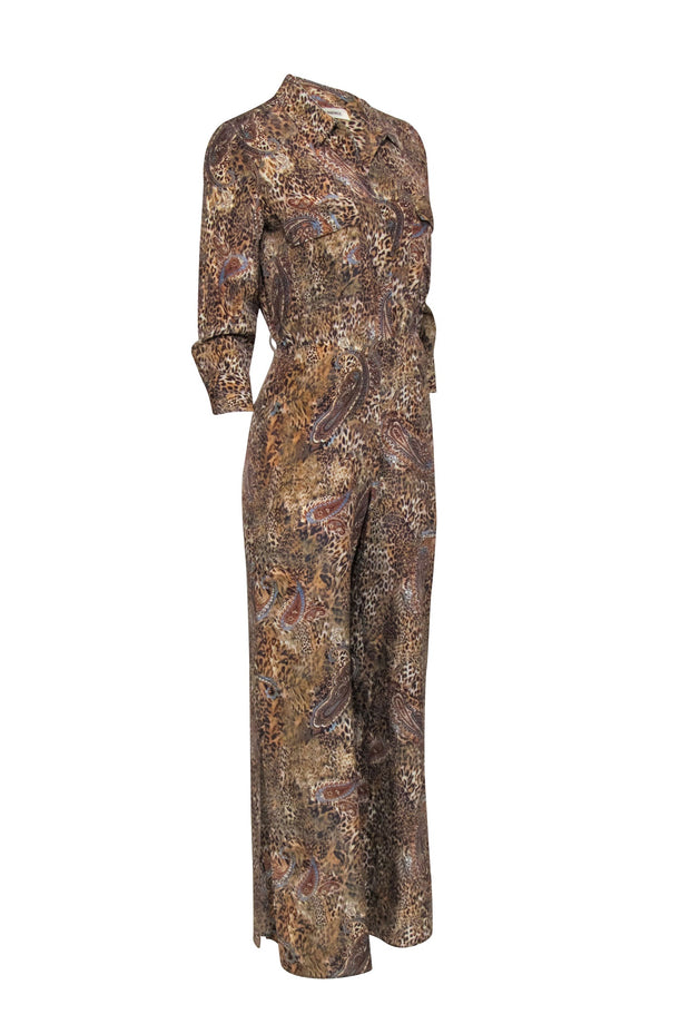 Current Boutique-L'Agence - Tan Leopard & Paisley Print Jumpsuit Sz M