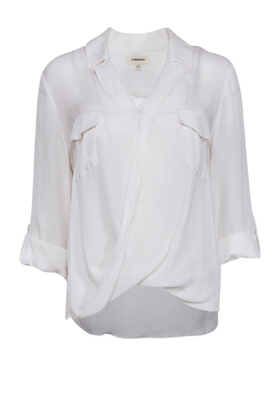 Current Boutique-L'Agence - Ivory Silk Faux Wrap Blouse Sz M