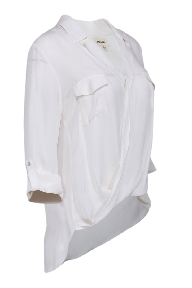 Current Boutique-L'Agence - Ivory Silk Faux Wrap Blouse Sz M