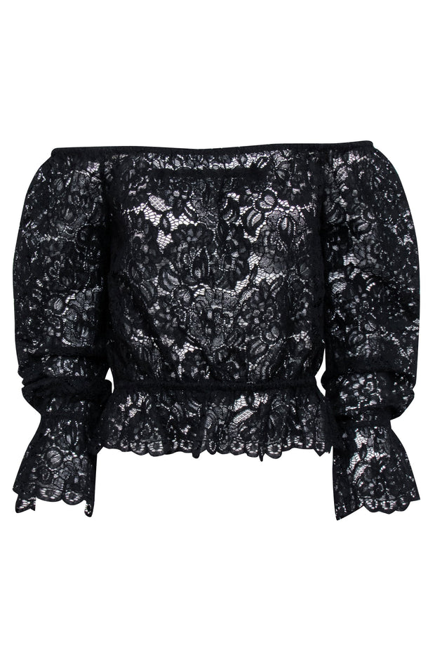 Current Boutique-L'Agence - Black Lace Off-the-Shoulder "Iggy" Top Sz S