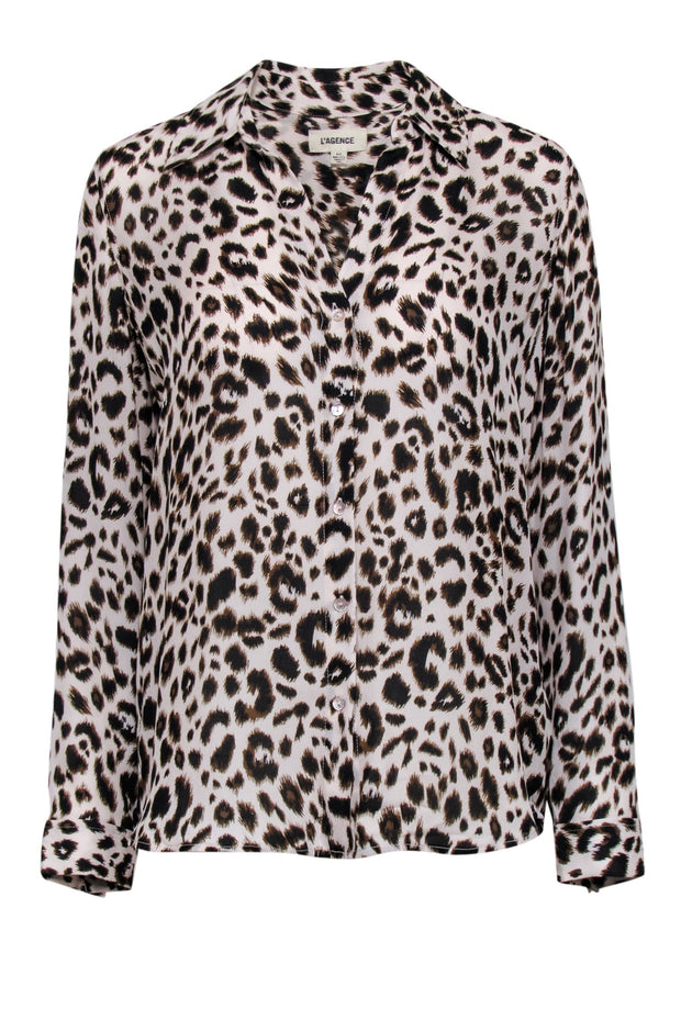 Current Boutique-L'Agence - Beige & Brown Leopard Print Button Up Blouse Sz S