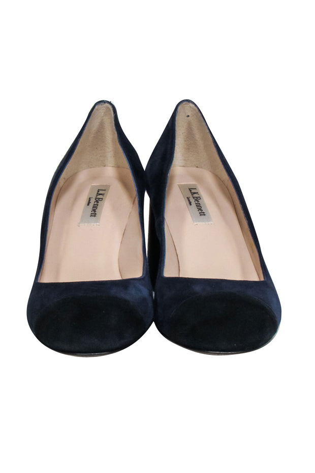 Current Boutique-L.K. Bennett - Navy Suede w/ Black Rounded Toe Block Heel Pumps Sz 8.5